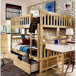 B012 - Natural : Giường 2 Tầng , 2 Hộc Tủ - Trên 1m / Dưới 1m